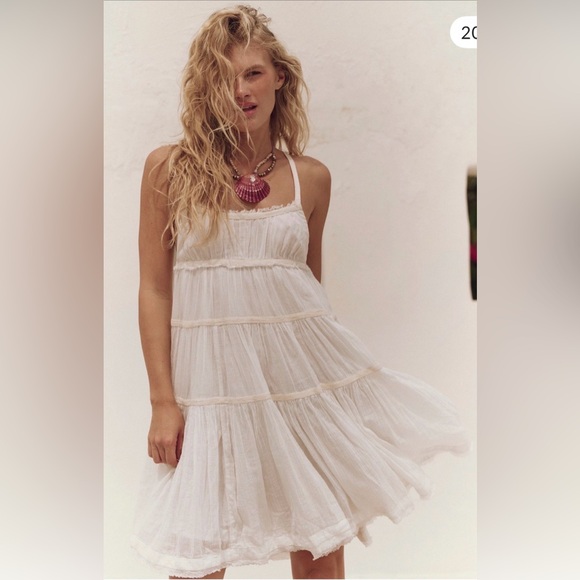 Free People White isla boho summe vacay Cottagecore Mini Dress - Picture 4 of 4